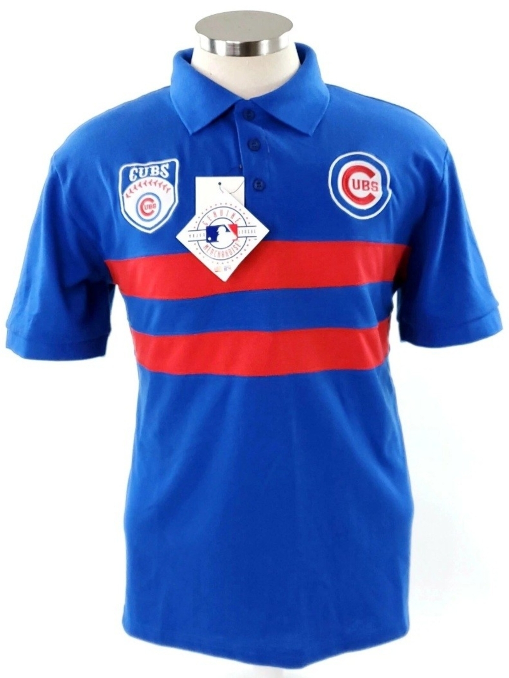 MLB Genuine Merchandise Mens Large Blue Chicago Cubs Short Sleeve Polo Shirt